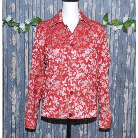 Reversible Ladies Red Floral Lightweight Jacket Size PS Button Up Casual Modest - Picture 2 of 11